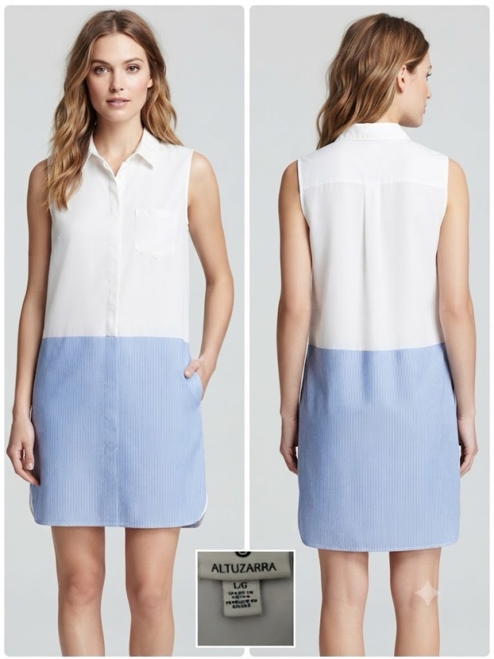 Altuzarra for Target Colorblock Shirt Dress - Blue & White Striped - Size L